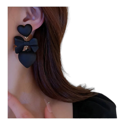 Black Ribbon and Heart Earrings