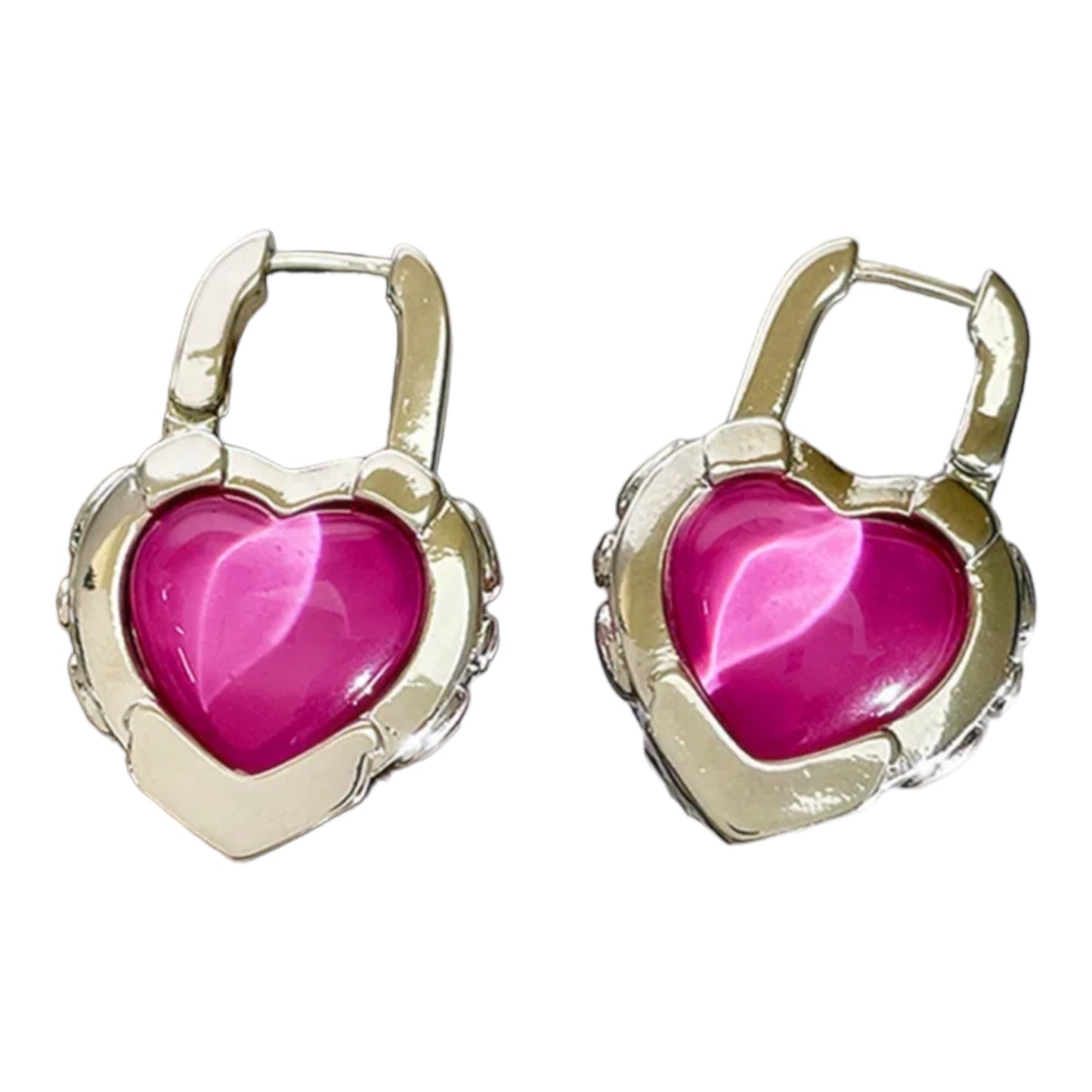 Pink heart lock hoops