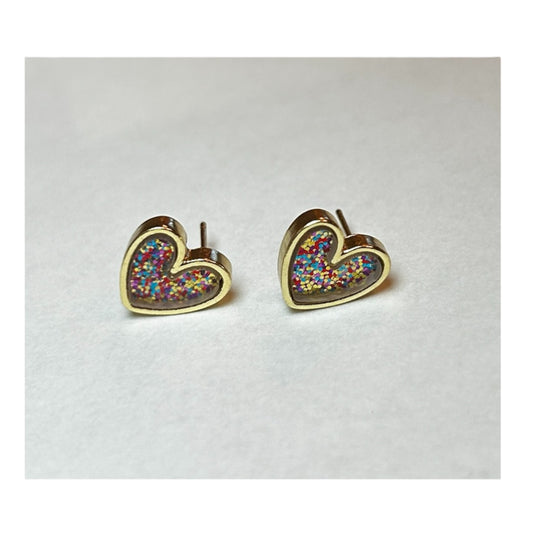 Glitter or Red  Heart Stud Earrings