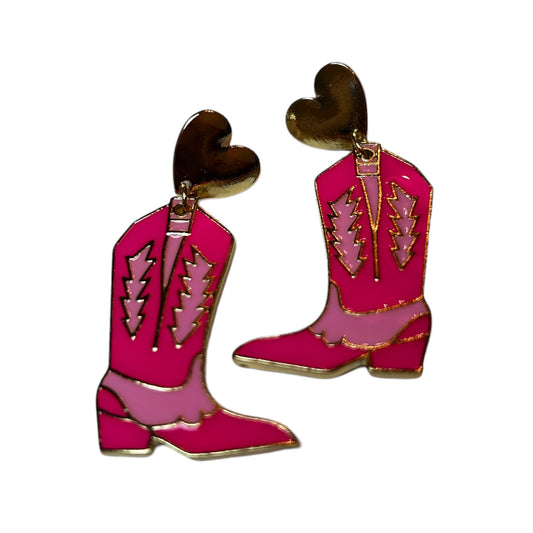 Pink Cowboy Heart Boot Earrings