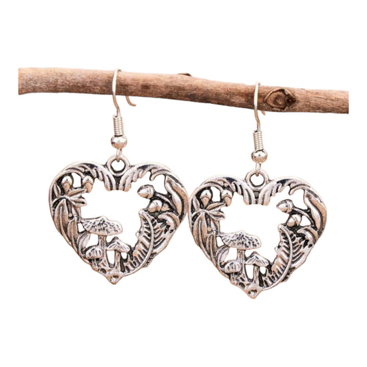 Mushroom Heart Dangle Earrings