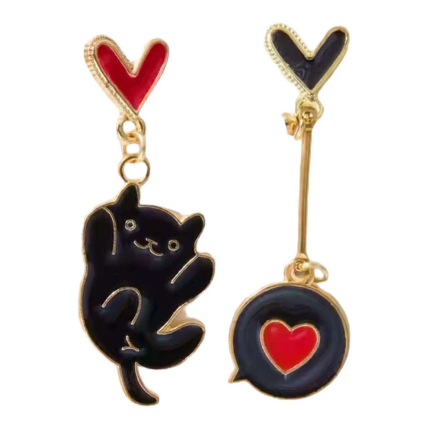 Hang in there Black and Red Cat Stud Earrings