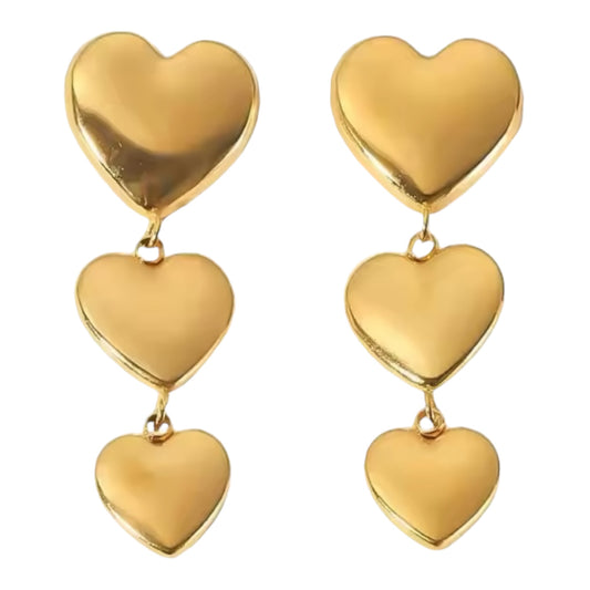 3 Cascading Hearts Stud Earrings