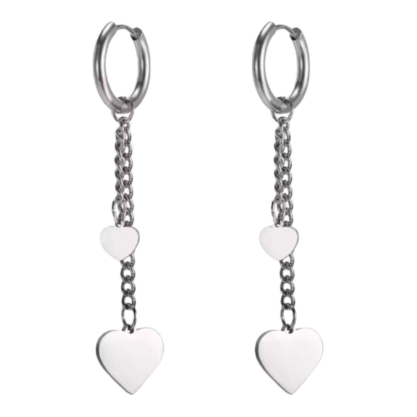 Chain Drop Heart Hoop Earrings