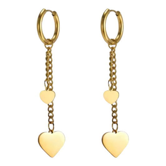 Chain Drop Heart Hoop Earrings