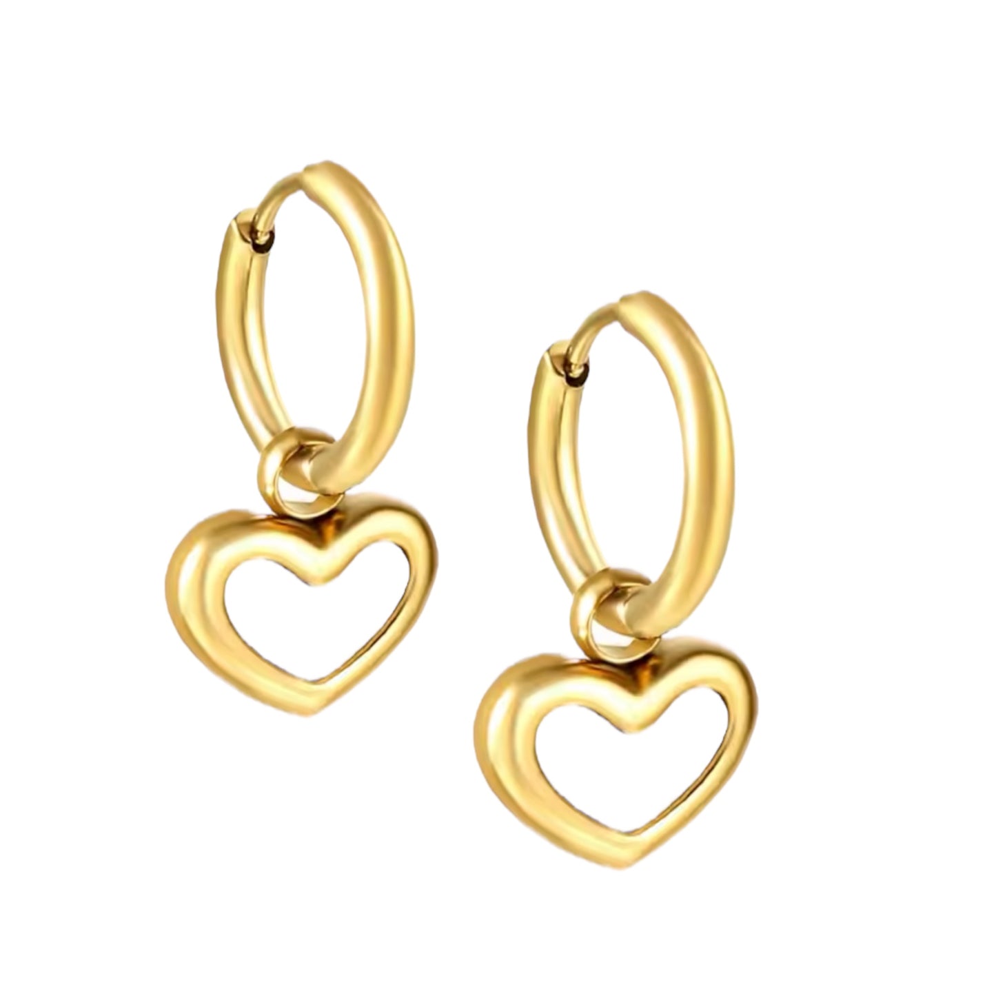 White Pearlescent Heart Gold Hoop Earrings