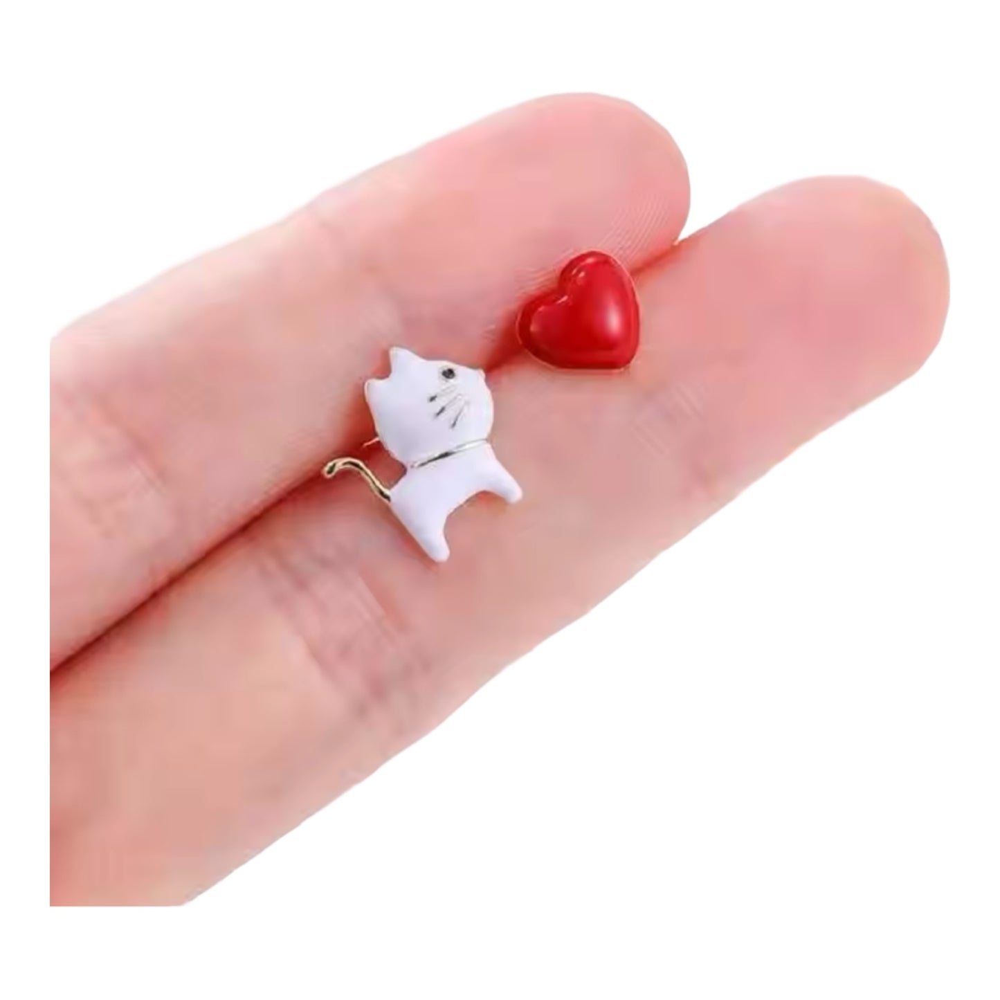 White Cat Heart Studs