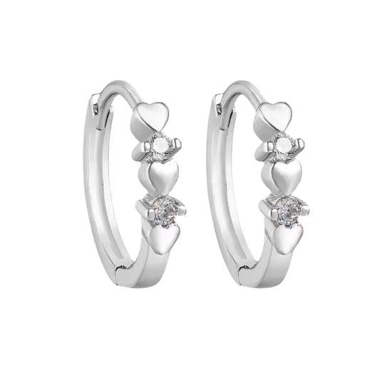 Mini Heart and Cubic Zirconia hoop Earrings