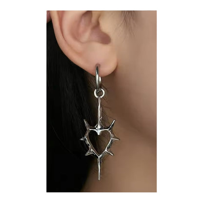 Open Heart Spiked Hoop Earrings