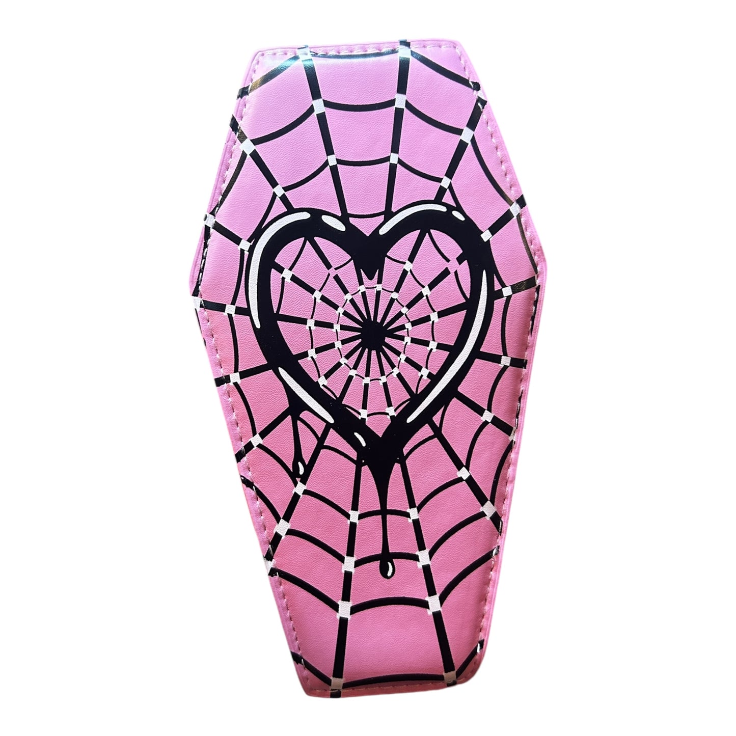 Pink Heart Spider Coffin Crossbody Bag Purse