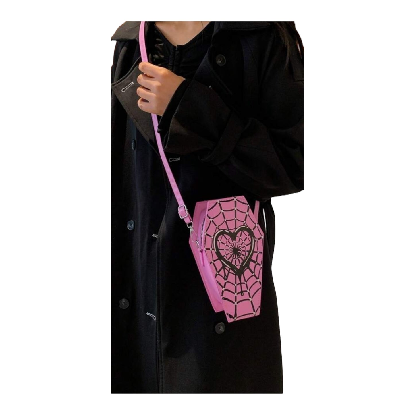 Pink Heart Spider Coffin Crossbody Bag Purse