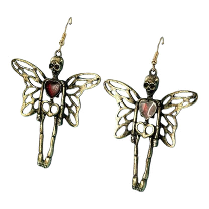 Fairy Skeleton Red Rhinestone Dangle Earrings