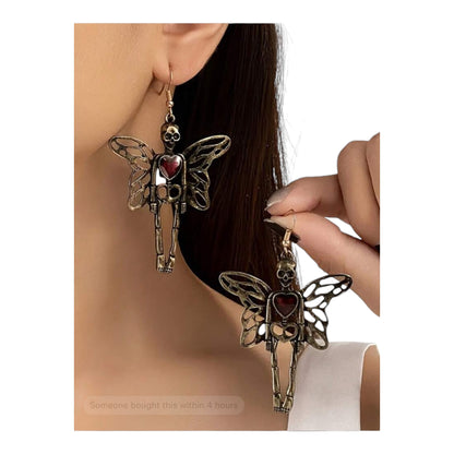 Fairy Skeleton Red Rhinestone Dangle Earrings