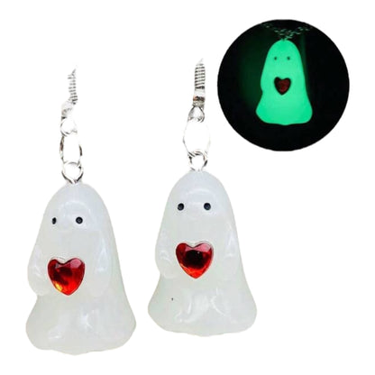 Glow in the Dark Ghost Holding Heart Necklace