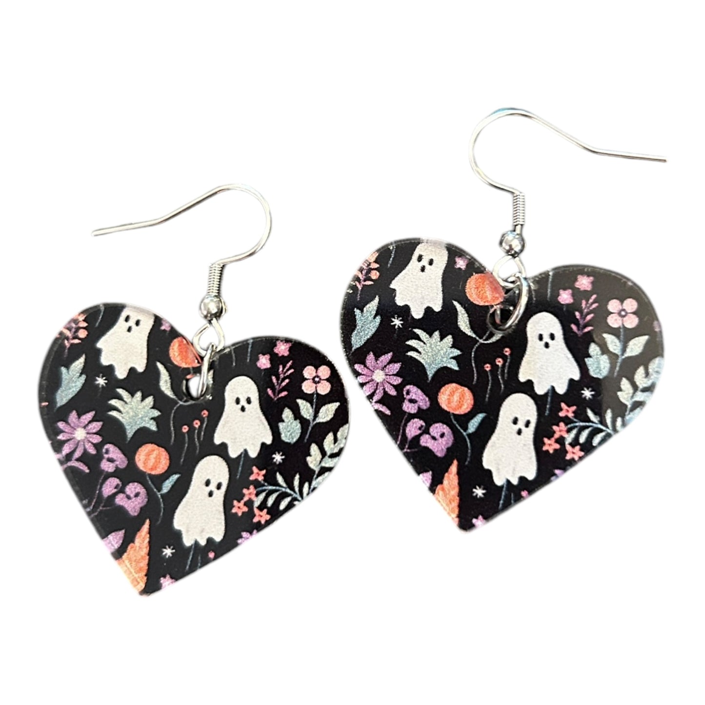 Floral Ghost Heart Earrings