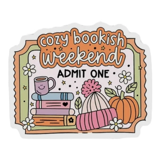 Cozy bookish weekend vinyl sticker