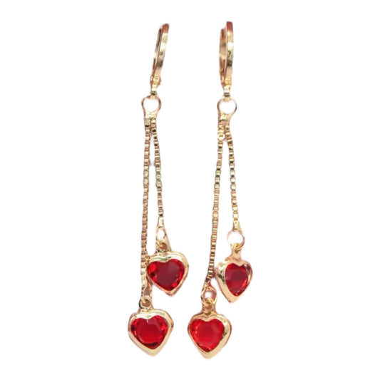 Red Zirconia Heart Chain Hoops