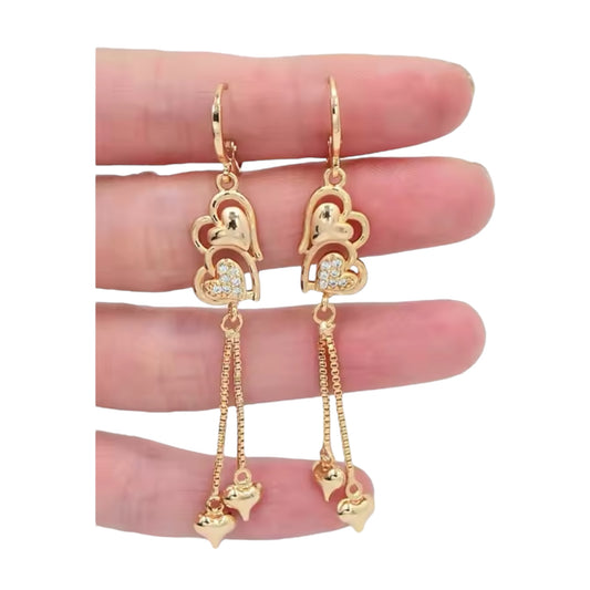 Gold zirconia 2 Heart Hoop Earrings