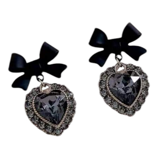 Black Bow Rhinestone Stud Earrings