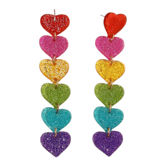 Glitter Cascade Rainbow Heart Stud Earrings