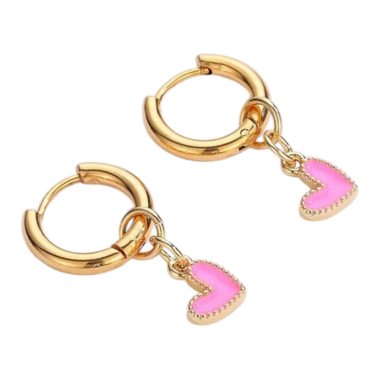 Mini Pink Heart Hoop Earrings