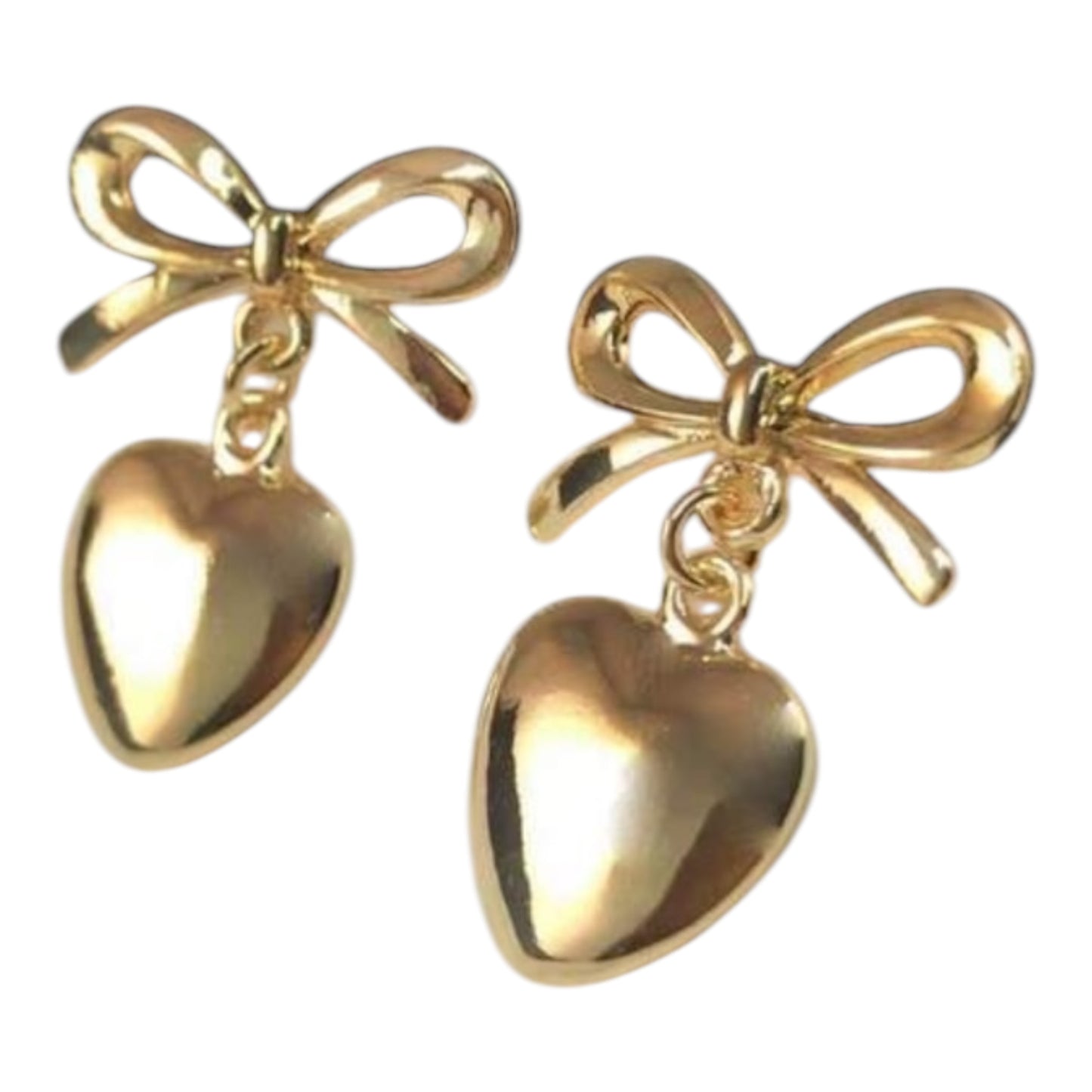 Gold Bow Heart Stud Earrings