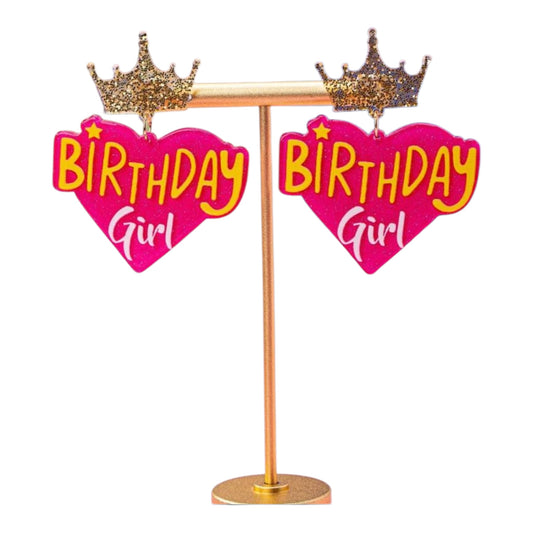 Birthday Girl Crown Heart Stud Earrings