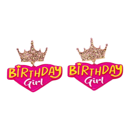 Birthday Girl Crown Heart Stud Earrings