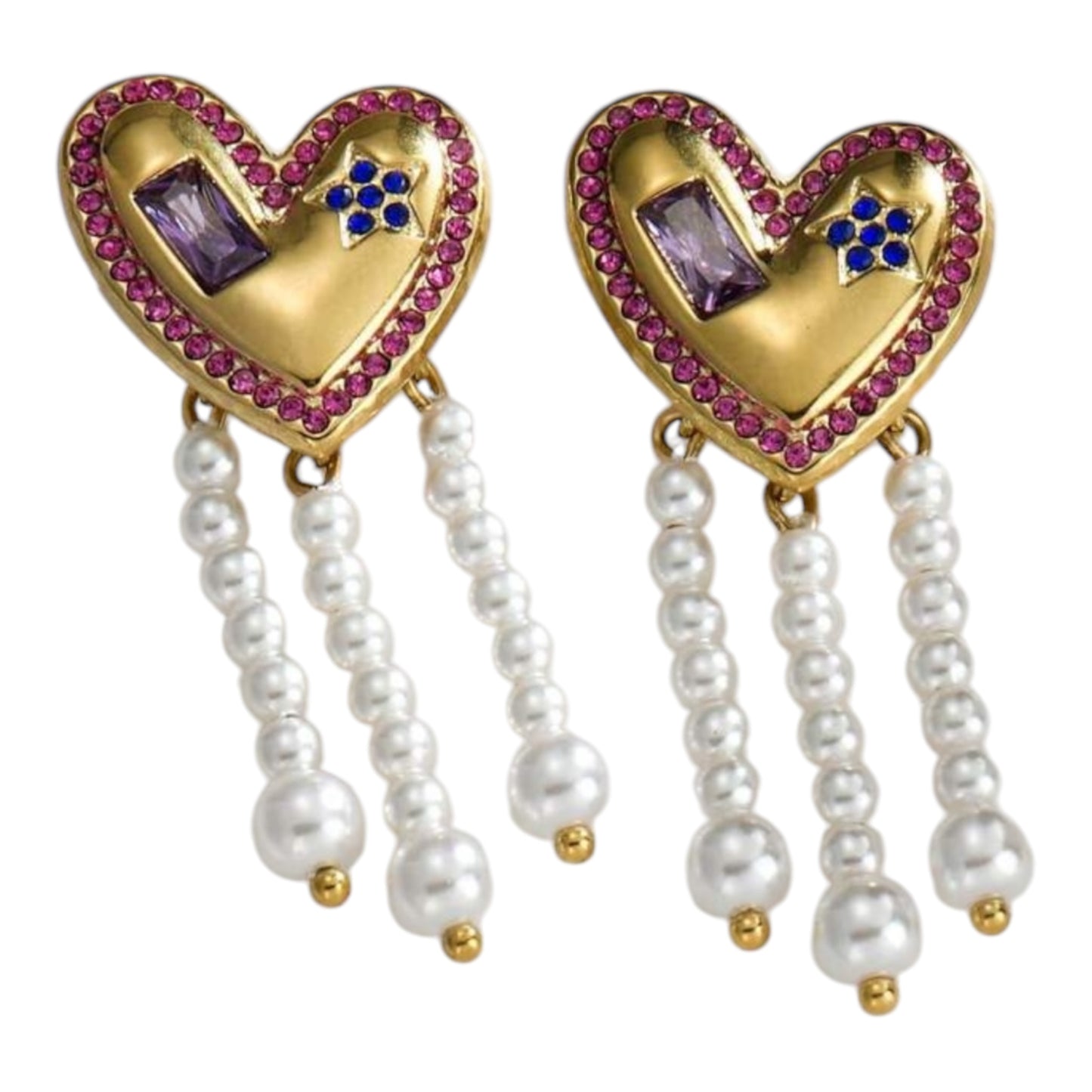 Heart and Pearl Stud Earrings