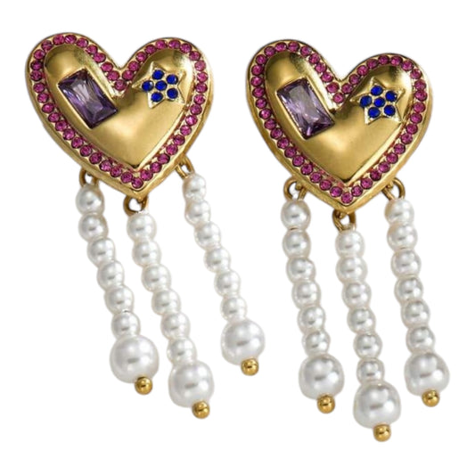 Heart and Pearl Stud Earrings