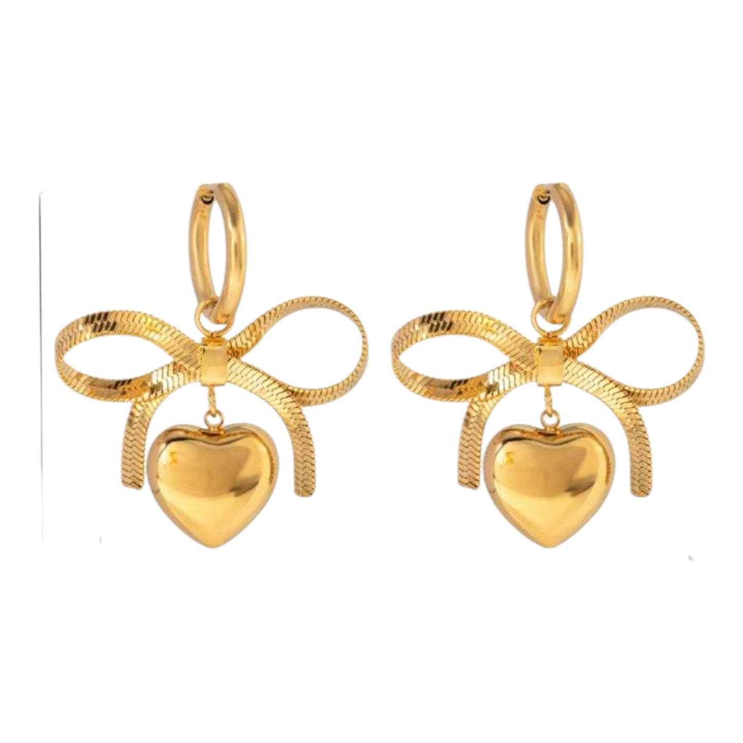 Gold Bow Heart Hoop Earrings