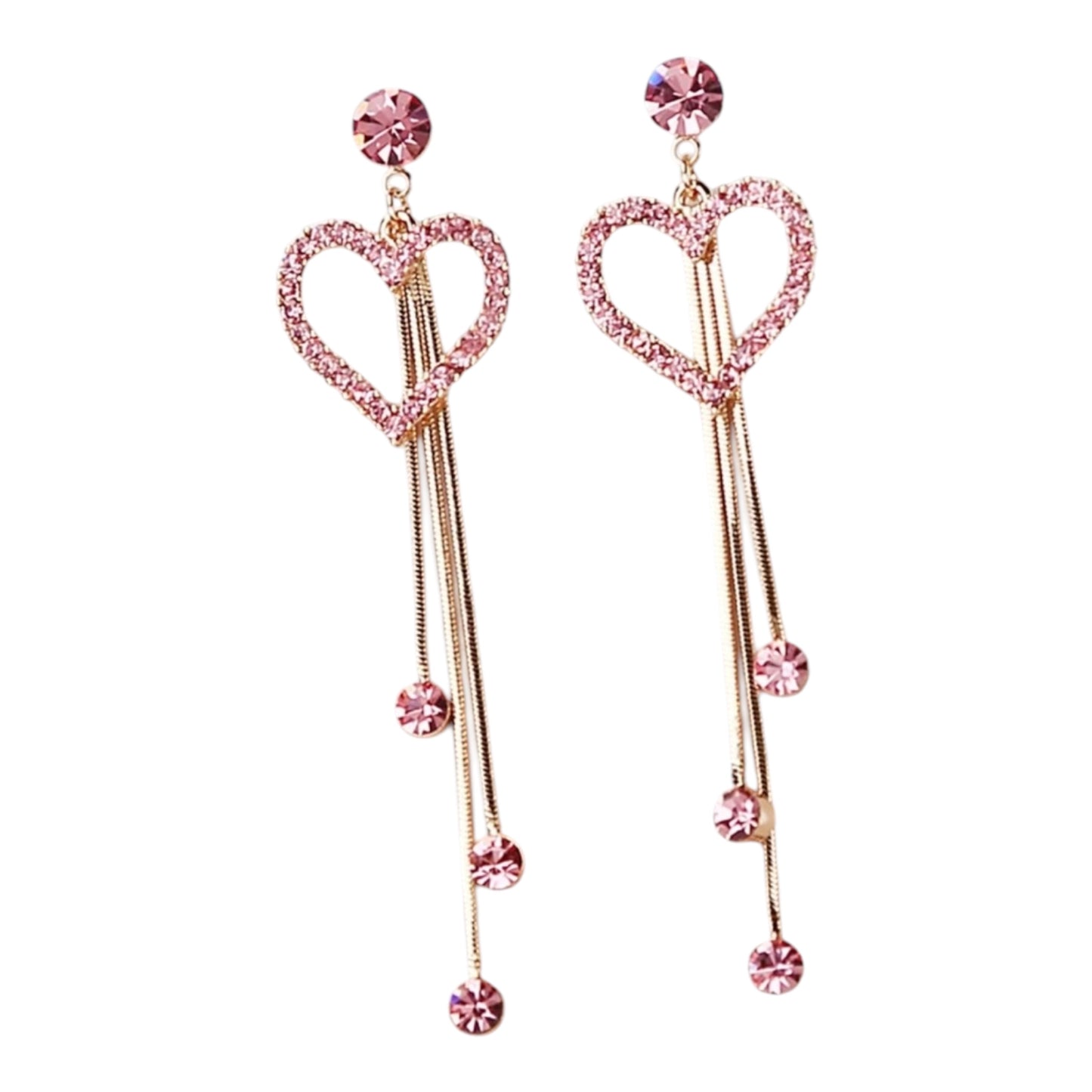 Pink Crystal heart Stud Earrings