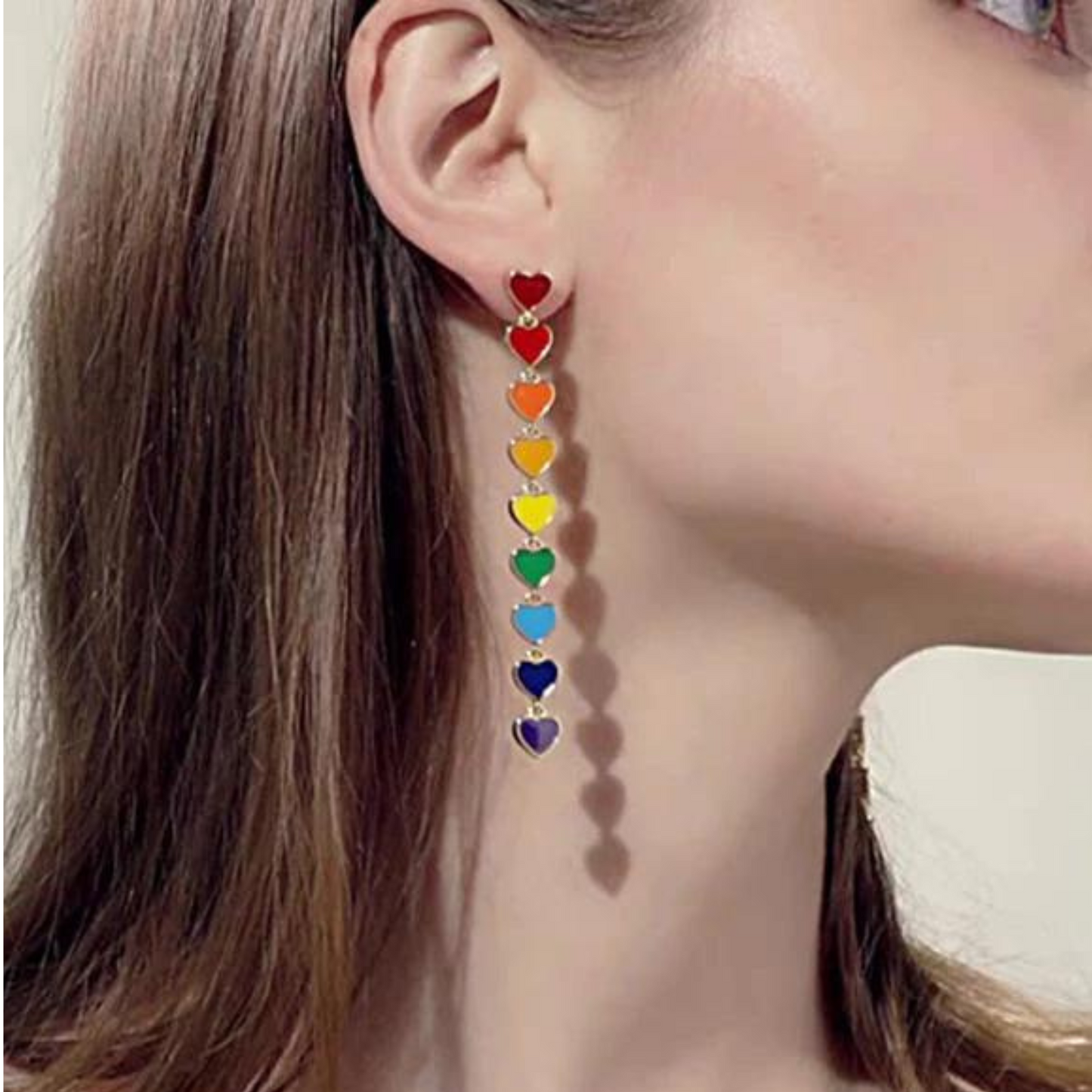 Rainbow Small Heart Tassel Enamel Earrings