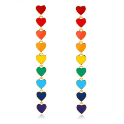 Rainbow Small Heart Tassel Enamel Earrings