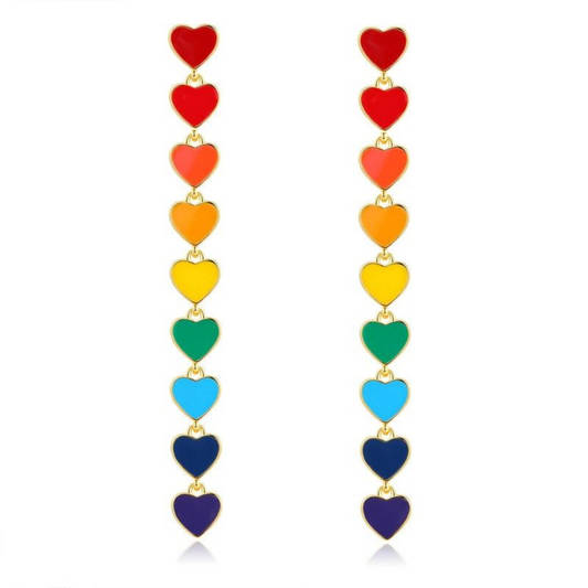 Rainbow Small Heart Tassel Enamel Earrings